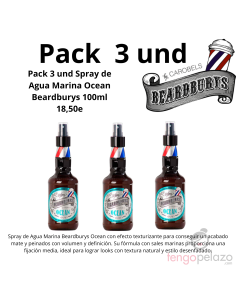 Beardburys,PACK 3X Spray de Agua Marina Ocean - 100 ML