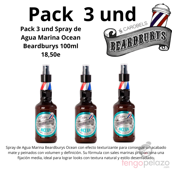 Beardburys,PACK 3X Spray de Agua Marina Ocean -...